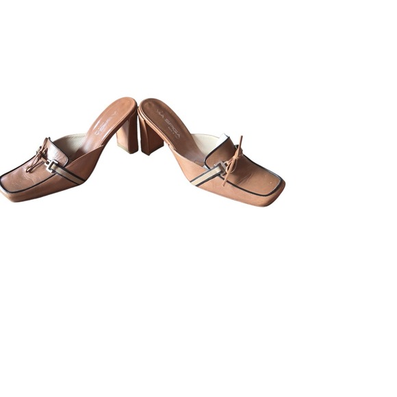 Via Spiga Italian Leather Mule Heels Brown Square Toe Slip On Size 7.5 - Picture 6 of 6